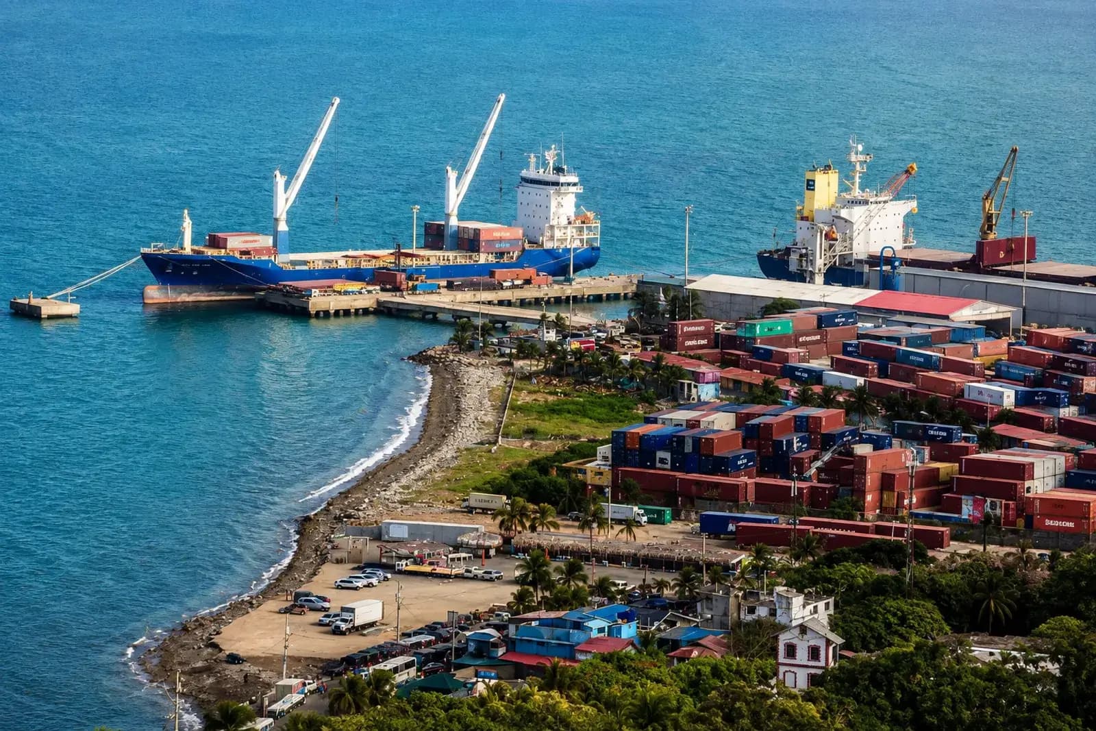 Container terminal at Port-au-Prince, with vessels alongside